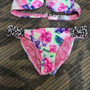 PINK Victoria's Secret, Size S, Floral with Cheetah Swim Bottom